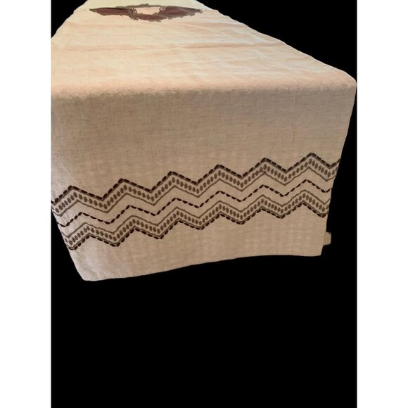 Embroidered Cotton Linen Blend Table Runner 'Ponderosa' Brown Gingham 2 Sided - Picture 6 of 8